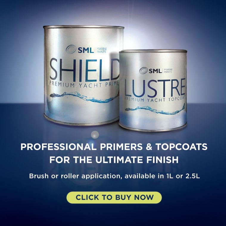 Two tins of SML Shield and Lustre marine paint