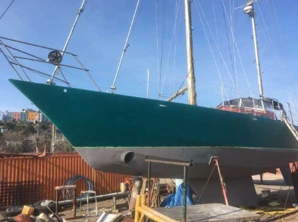 Boat in dry dock referred to in restoration project