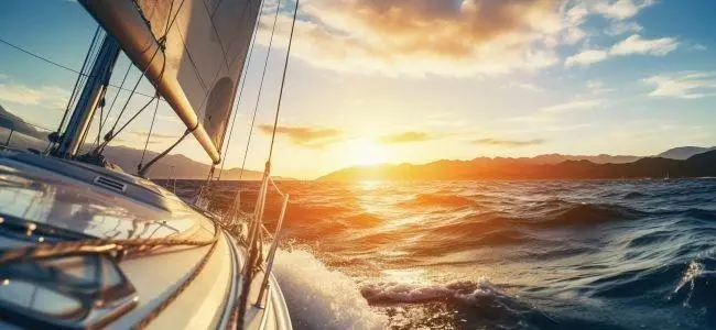 A yacht sailing into the sunset finished in Marine paint