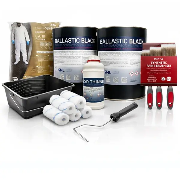 50ft Narrowboat Hull Blacking Kit Group shot of products
