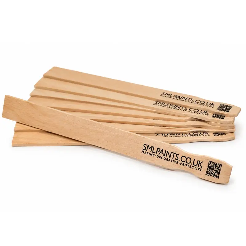A display of SML branded wooden paint stirring sticks
